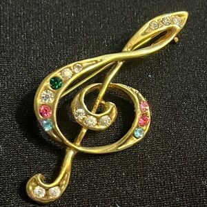 Vintage Brooch - Music Lovers - Music Note - 1.75” x .875”